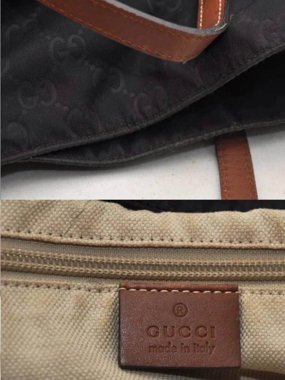 Gucci Black GG Canvas Tote with Brown Leather Handles